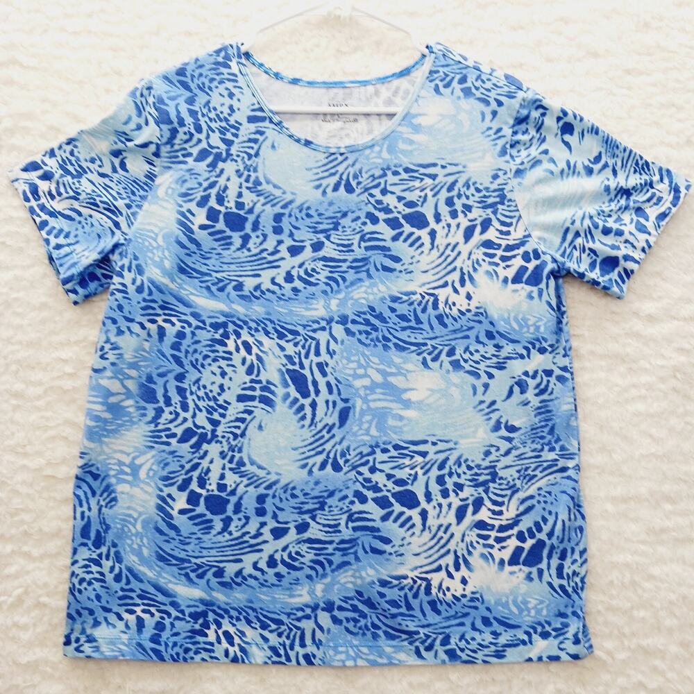 T-Shirt Blue Mediterranean Coastal Cowgirl Nautical Cruise Grandma Chic Size L